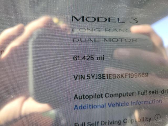 5YJ3E1EB6KF199669 | 2019 TESLA MODEL 3