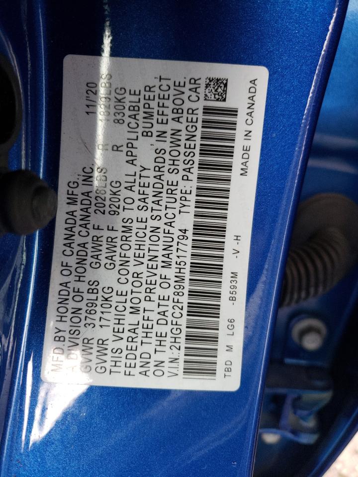 2HGFC2F89MH517794 HONDA CIVIC 2021