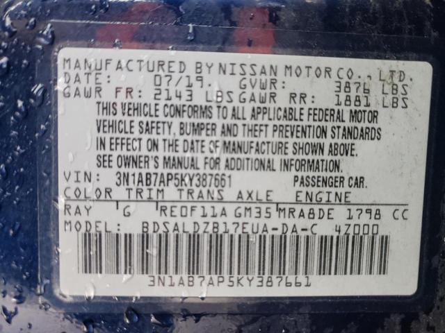 3N1AB7AP5KY387661 | 2019 NISSAN SENTRA S