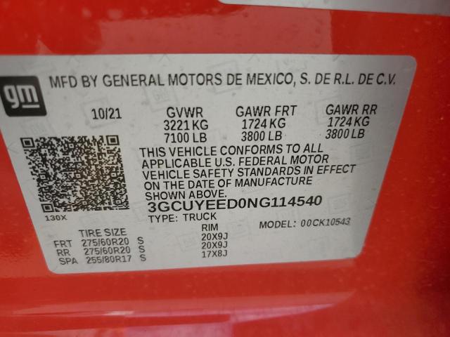 3GCUYEED0NG114540 | 2022 CHEVROLET SILVERADO