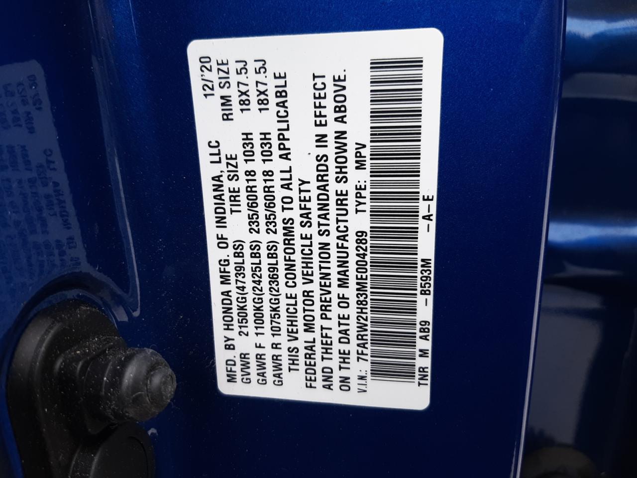7FARW2H83ME004289 HONDA CRV 2021