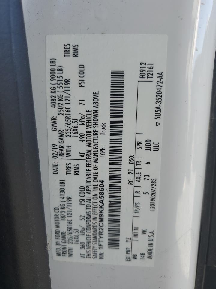 1FTYR2CM9KKA58604 FORD TRANSIT 2019