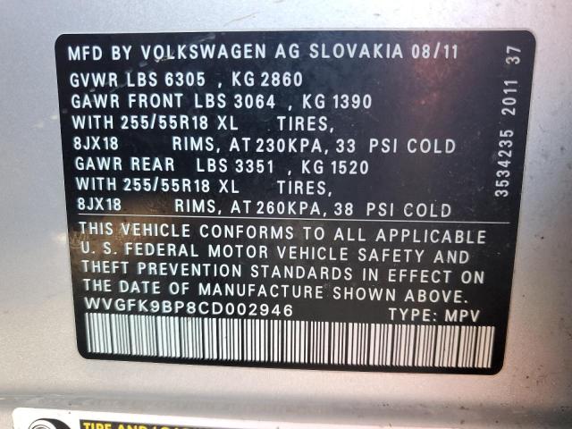 2012 Volkswagen Touareg V6 Tdi VIN: WVGFK9BP8CD002946 Lot: 79601573