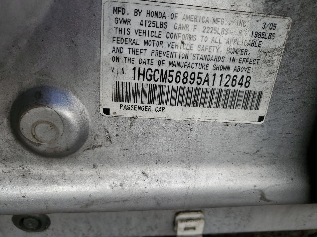 1HGCM56895A112648 2005 Honda Accord Ex