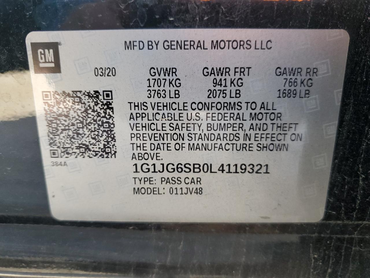 1G1JG6SB0L4119321 2020 Chevrolet Sonic