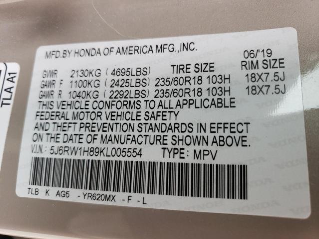 5J6RW1H89KL005554 | 2019 HONDA CR-V EXL