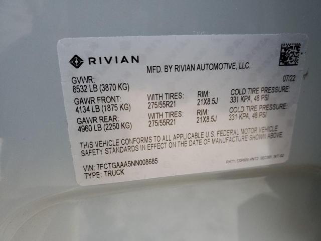 7FCTGAAA5NN008685 | 2022 RIVIAN R1T ADVENT