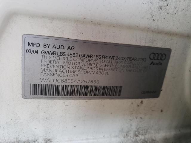 WAUJC68E54A257666 | 2004 Audi a4 1.8t