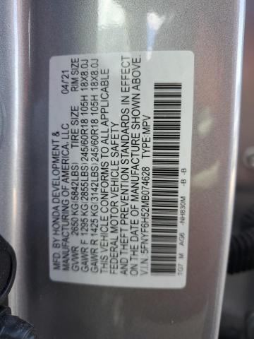 5FNYF6H52MB074628 | 2021 HONDA PILOT EXL