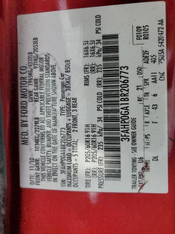 2011 Ford Fusion S VIN: 3FAHP0GA1BR206773 Lot: 78884493