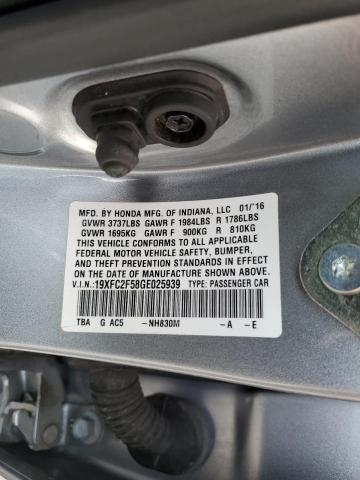 19XFC2F58GE025939 | 2016 HONDA CIVIC LX