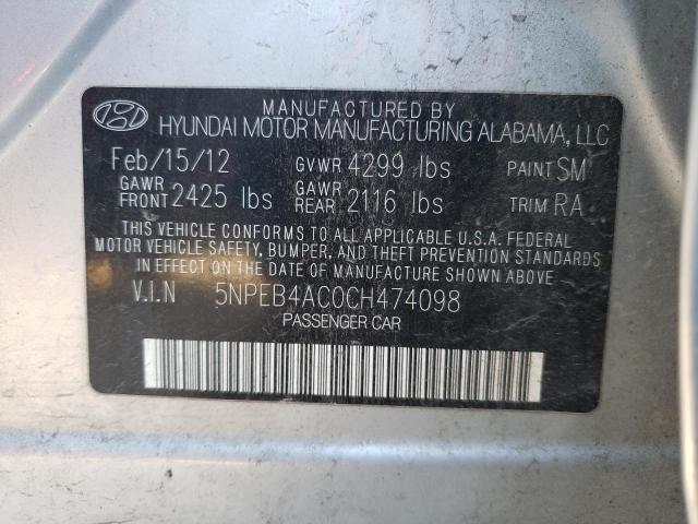 5NPEB4AC0CH474098 | 2012 Hyundai sonata gls