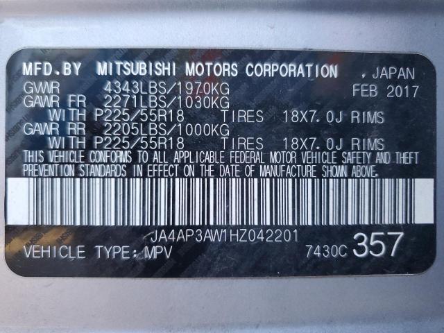 JA4AP3AW1HZ042201 | 2017 MITSUBISHI OUTLANDER