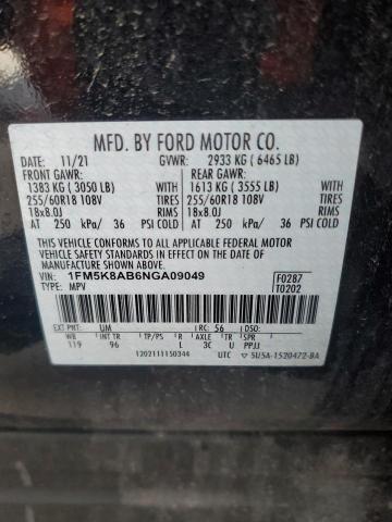 1FM5K8AB6NGA09049 | 2022 FORD EXPLORER P