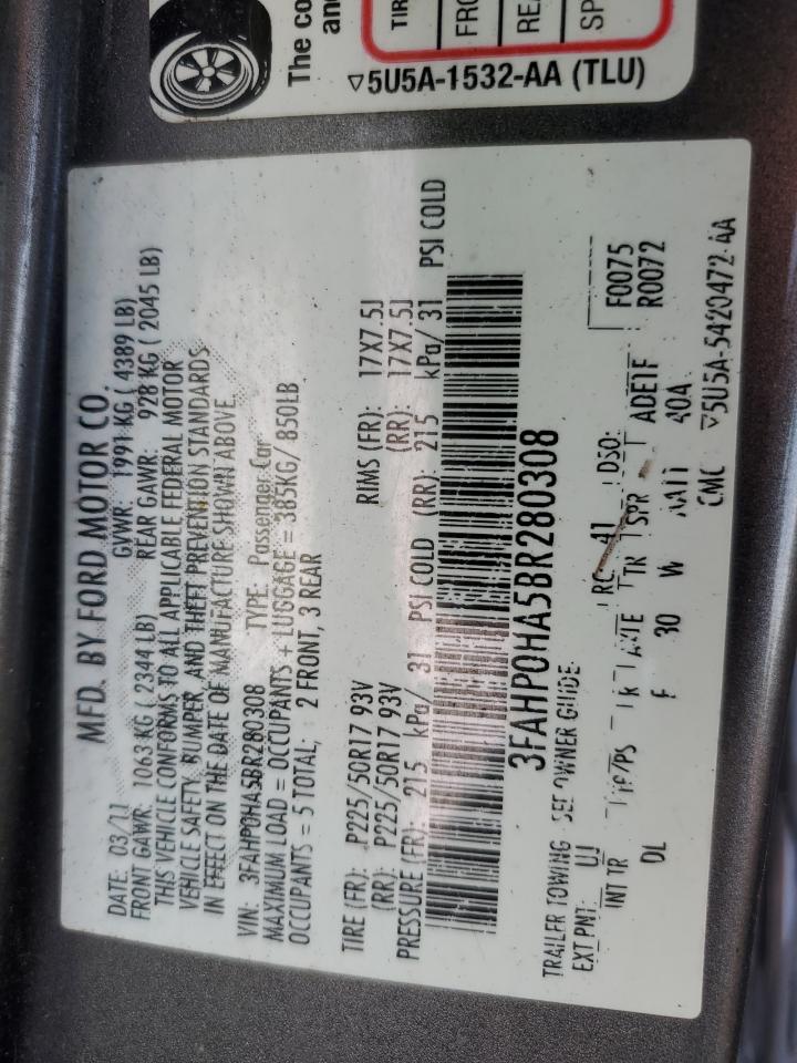 3FAHP0HA5BR280308 2011 Ford Fusion Se