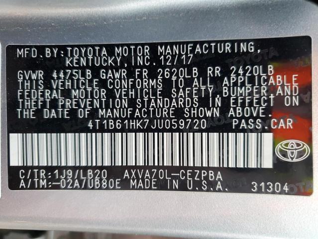 4T1B61HK7JU059720 | 2018 TOYOTA CAMRY XSE