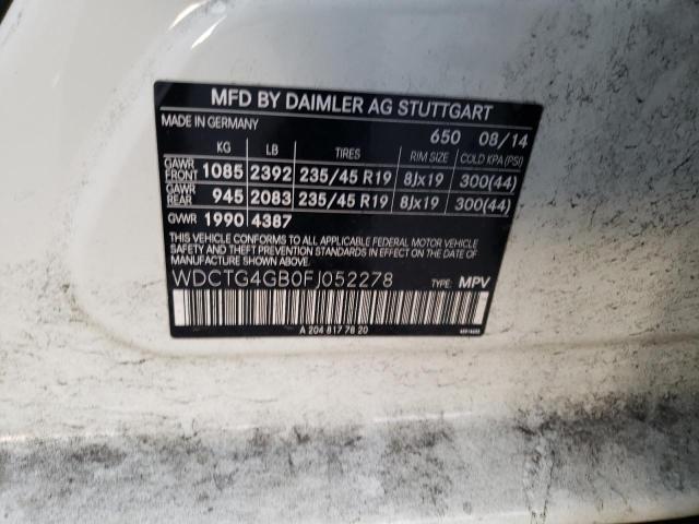 2015 MERCEDES-BENZ GLA WDCTG4GB0FJ052278
