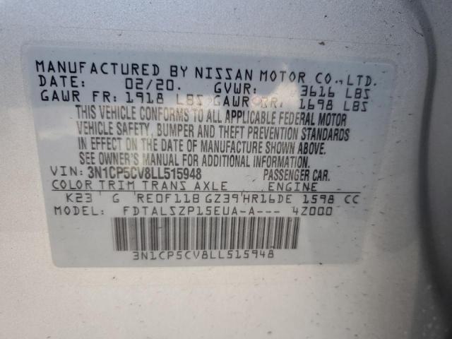 3N1CP5CV8LL515948 | 2020 Nissan kicks sv