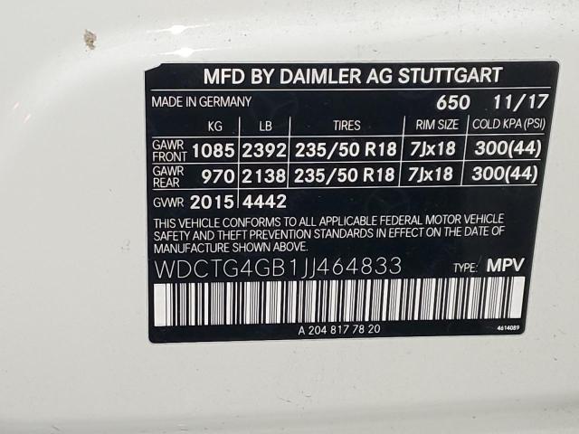 VIN WDCTG4GB1JJ464833 2018 Mercedes-Benz GLA-Class,... no.12