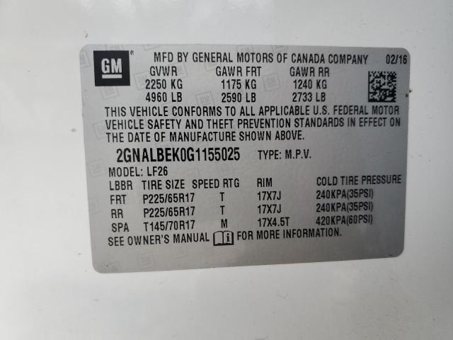 2GNALBEK0G1155025 | 2016 CHEVROLET EQUINOX LS