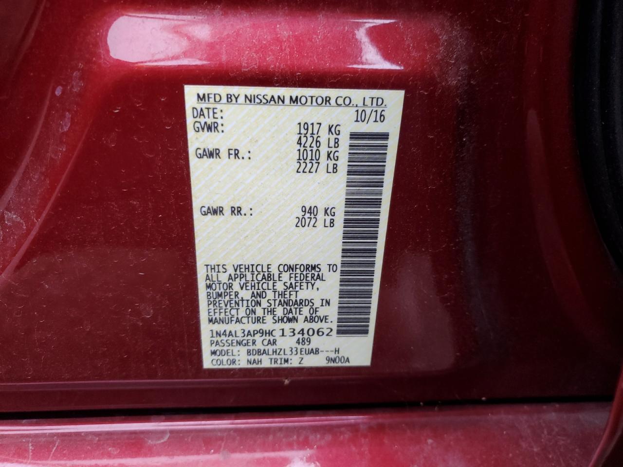 1N4AL3AP9HC134062 2017 Nissan Altima 2.5