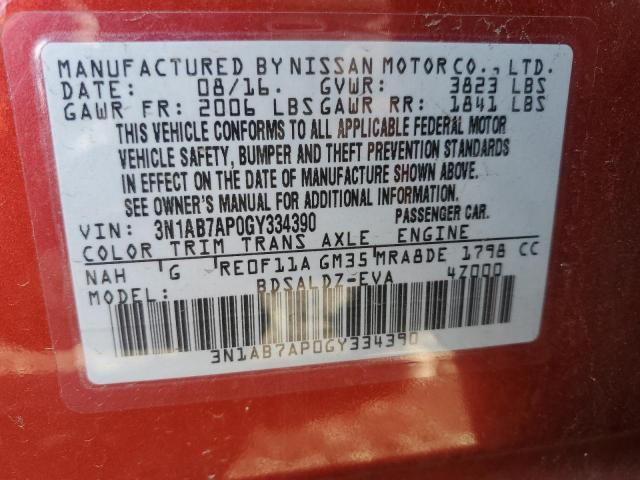 3N1AB7AP0GY334390 | 2016 NISSAN SENTRA S