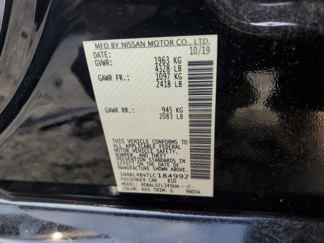 1N4BL4BV7LC184992 NISSAN ALTIMA 2020