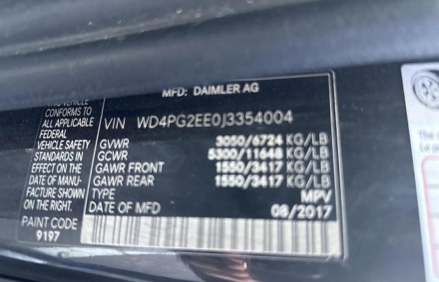 2018 Mercedes-Benz Metris VIN: WD4PG2EE0J3354004 Lot: 80300143
