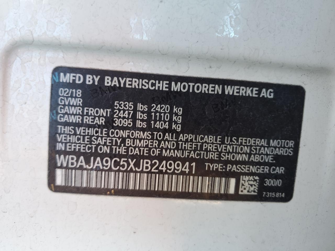 WBAJA9C5XJB249941 2018 BMW 530E