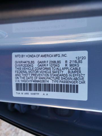 1HGCV1F46MA028014 | 2021 HONDA ACCORD SPO