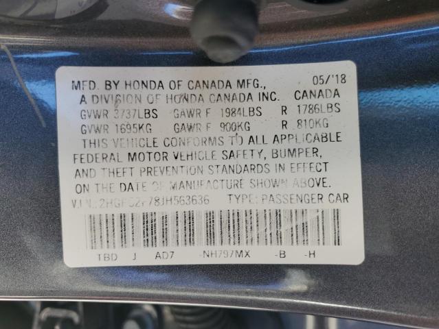 2HGFC2F78JH563636 | 2018 HONDA CIVIC EX