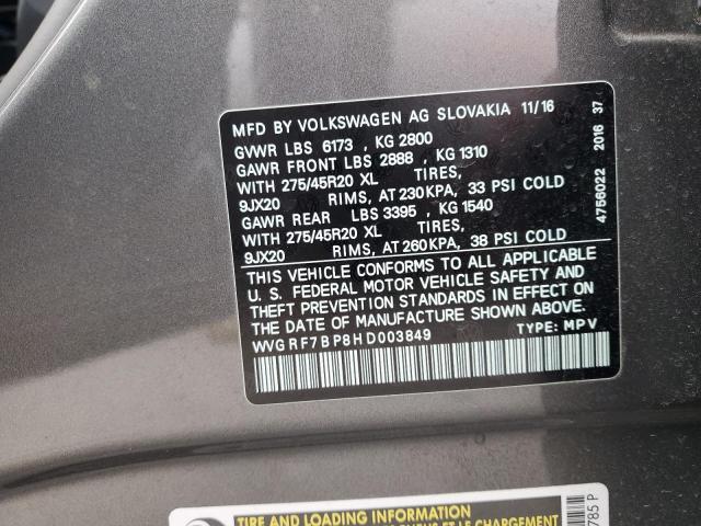 2017 VOLKSWAGEN TOUAREG WO WVGRF7BP8HD003849