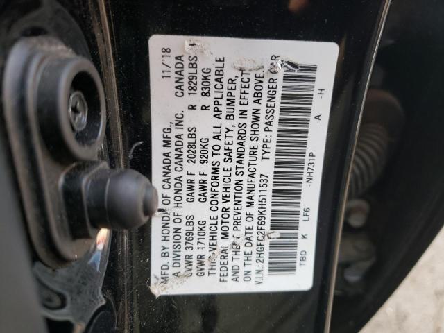 2HGFC2F69KH511537 | 2019 HONDA CIVIC LX