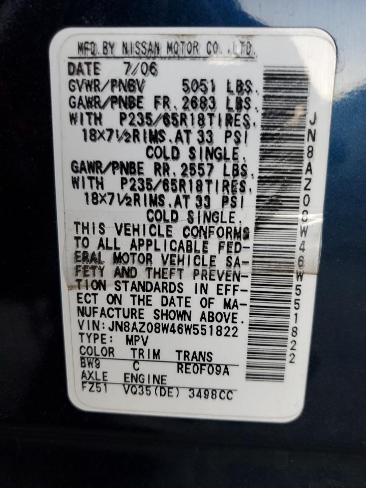 jn8az08w46w551822 JN8AZ08W46W551822 2006 Nissan Murano Sl