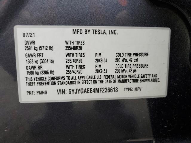 5YJYGAEE4MF236618 | 2021 TESLA MODEL Y