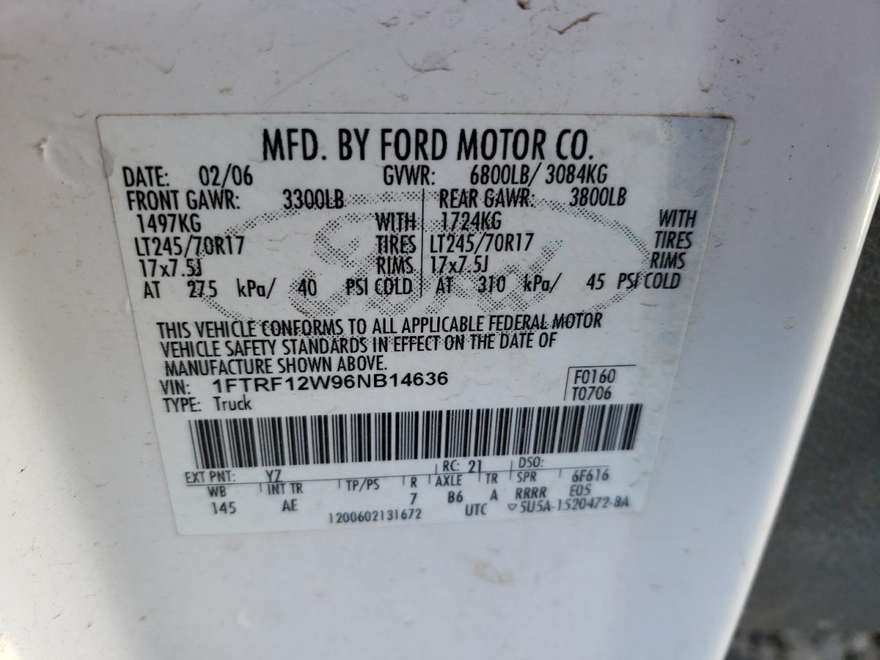 1FTRF12W96NB14636 2006 Ford F150