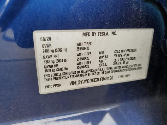 5YJYGDEE3LF043490 | 2020 TESLA MODEL Y