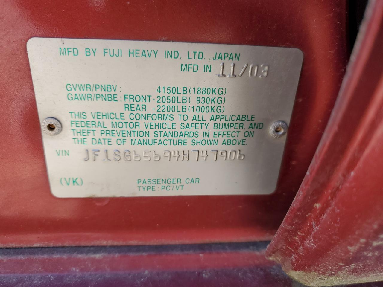 JF1SG65694H747906 2004 Subaru Forester 2.5Xs