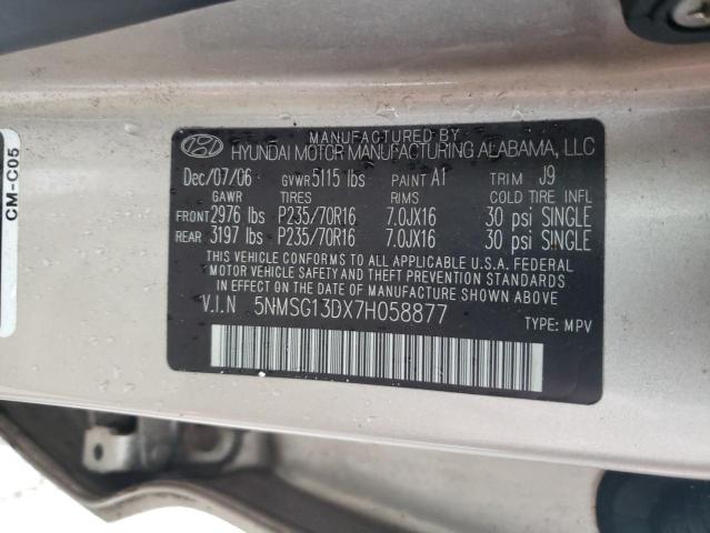 5NMSG13DX7H058877 | 2007 Hyundai santa fe gls