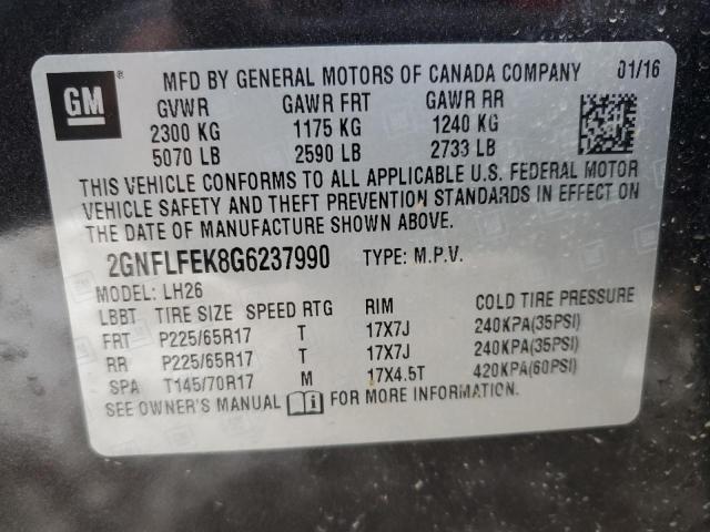 2GNFLFEK8G6237990 | 2016 CHEVROLET EQUINOX LT