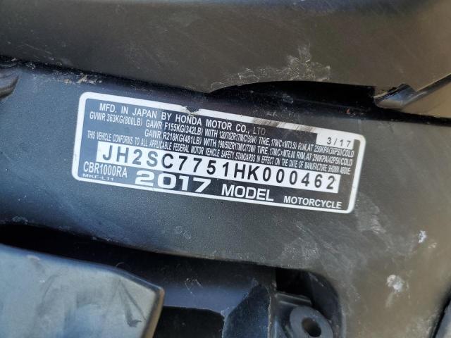 2017 HONDA CBR1000 RA JH2SC7751HK000462