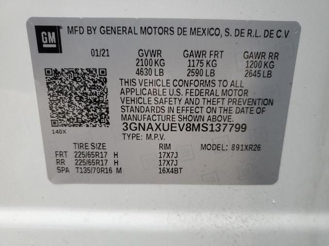 3GNAXUEV8MS137799 | 2021 CHEVROLET EQUINOX LT