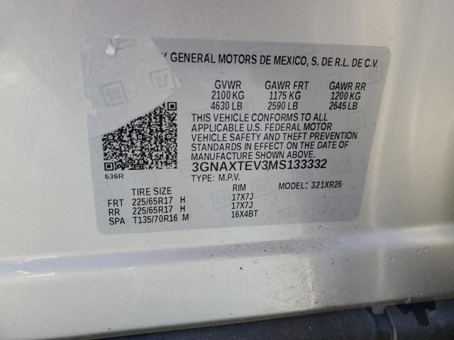 3GNAXTEV3MS133332 | 2021 CHEVROLET EQUINOX LT