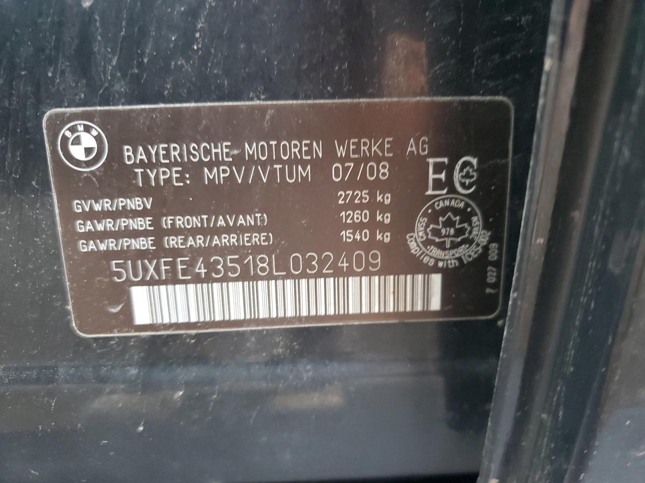 5uxfe43518l032409 5UXFE43518L032409 2008 BMW X5 3.0I