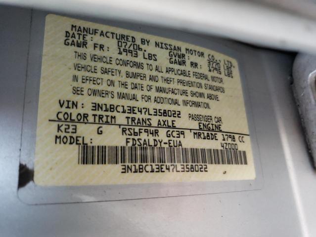 2007 Nissan Versa S VIN: 3N1BC13E47L358022 Lot: 81643603