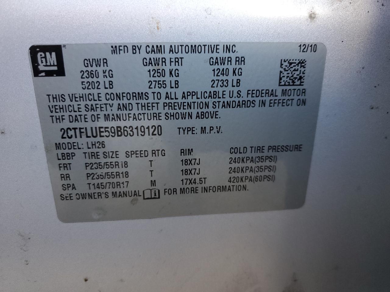2CTFLUE59B6319120 2011 GMC Terrain Slt