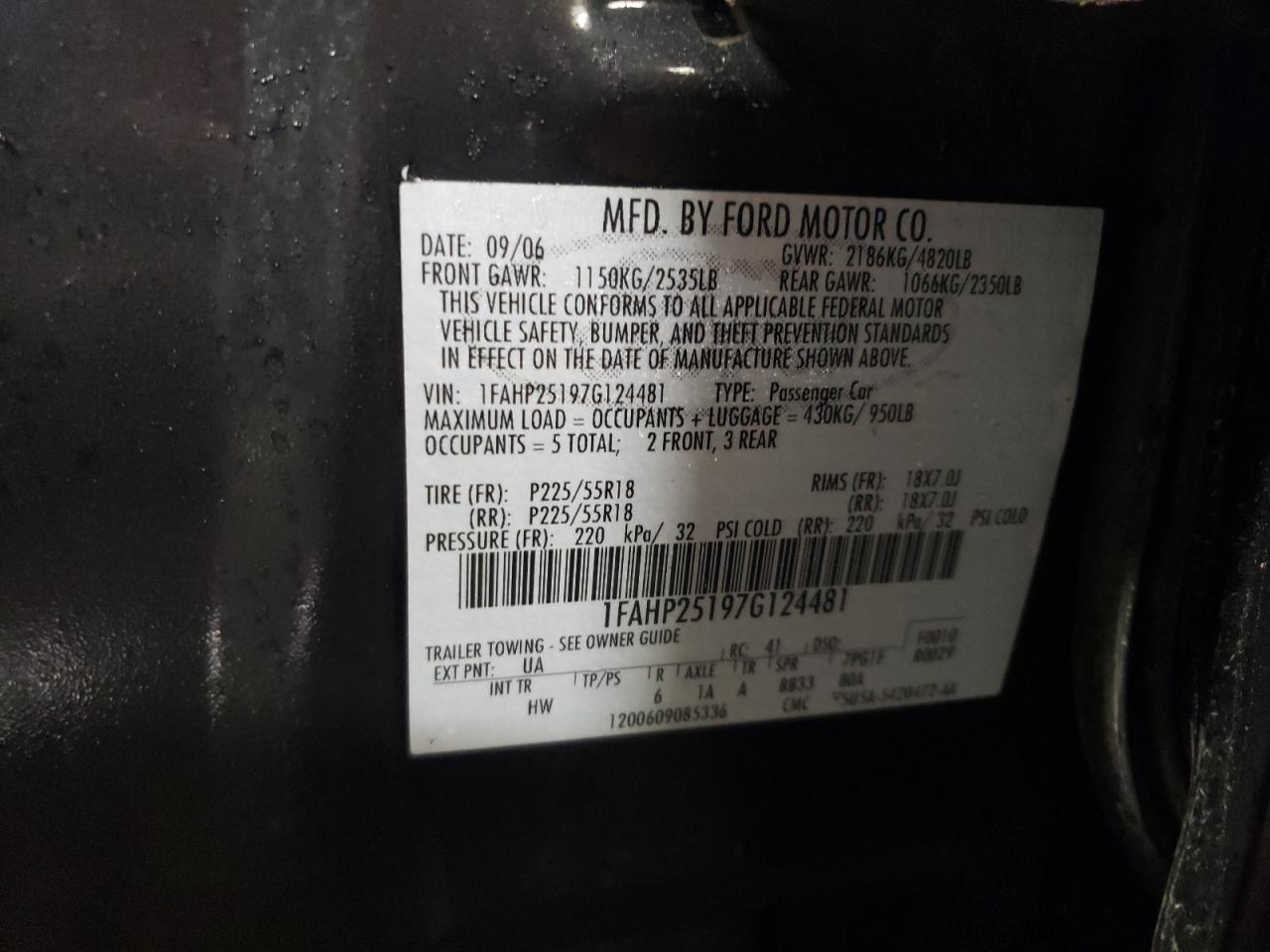 1FAHP25197G124481 2007 Ford Five Hundred Limited