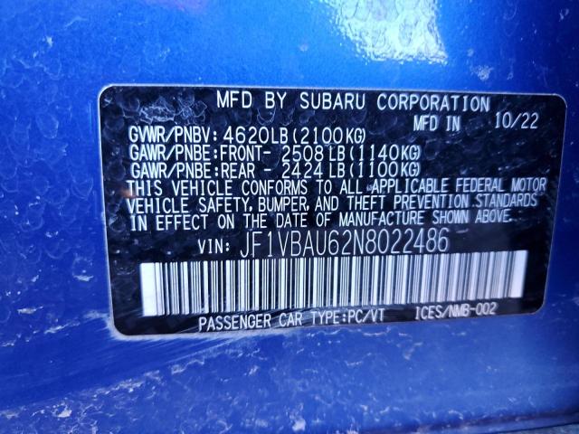 2022 SUBARU WRX GT JF1VBAU62N8022486