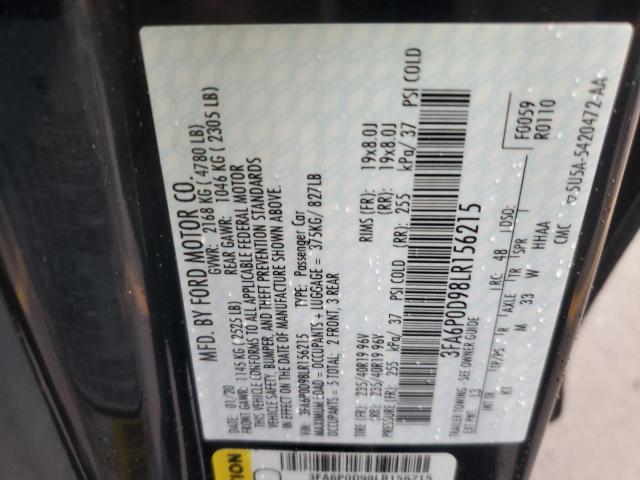 3FA6P0D98LR156215 2020 FORD FUSION - Image 12