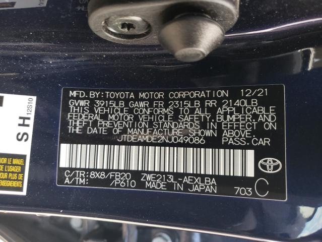 JTDEAMDE2NJ049086 | 2022 TOYOTA COROLLA LE